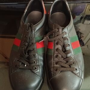 Gucci Black Sneakers with Green and Red Accents